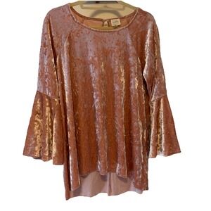 Cupio Women's Large Pink Crushed Velvet Long Bell Sleeve Whimsigoth Fairy Witchy